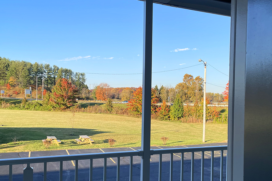 Picnic tables at Lake Logan Inn